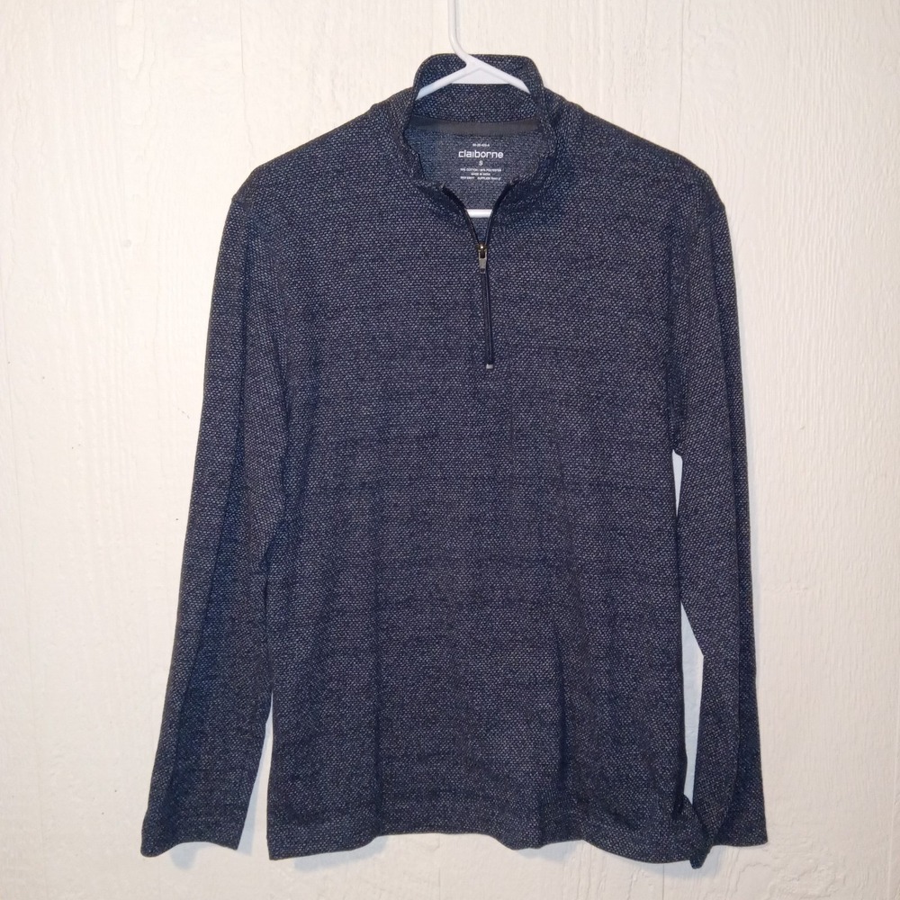 Claiborne Pullover Sweater Mens S Navy Blue 1/4 Zip Textured Knit